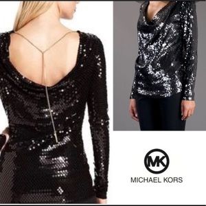 Michael Kors Sequin open back w/ chain long sleeve